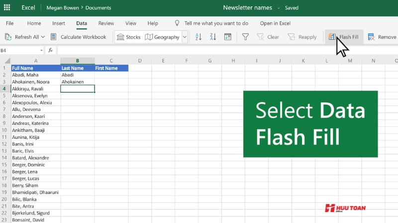 Bỏ túi 150 thủ thuật Excel cho dân văn phòng cực kỳ hữu ích Tăng tốc nhập liệu với tính năng Flash Fill
